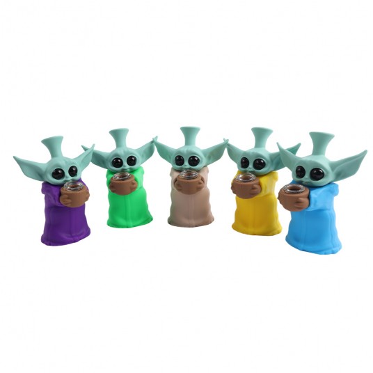 Bongo silikonowe stojący Baby Yoda Żółty