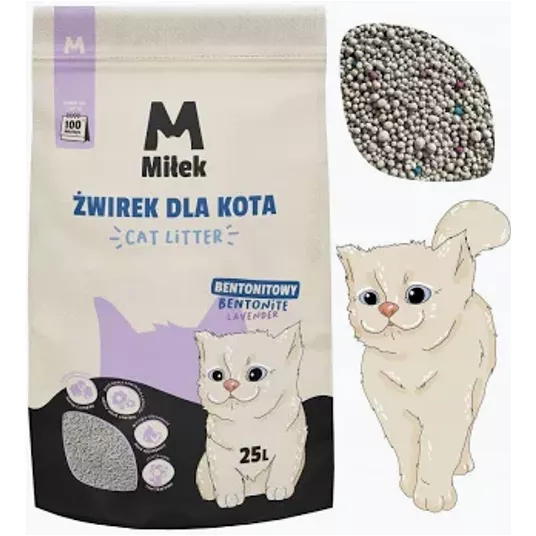Żwirek bentonitowy LAWENDOWY dla kota Miłek 25l -zdjęcie numer 1