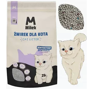Żwirek bentonitowy LAWENDOWY dla kota Miłek 25l